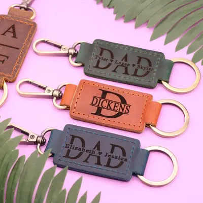 Leather DAD Keychain with Heavy Duty Ring and Clasp , Real Leather, Same Day Shipping, Free Shipping US