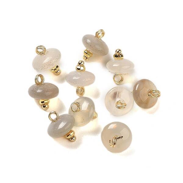 Natural Grey Agate Rondelle Charms with Rack Plating Brass Loops