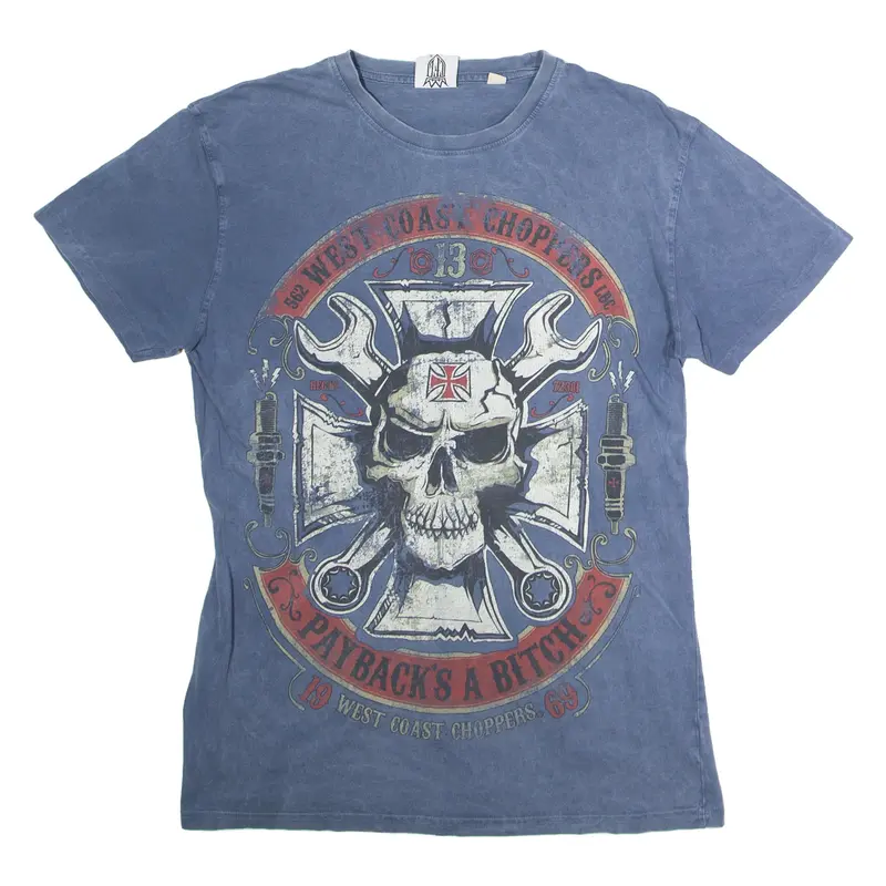 WEST COAST CHOPPERS Mens Biker T-Shirt Blue Crew Neck M
