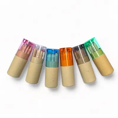 Mini Travel Colored Pencils with Plastic Sharpener Cap & Four Lid Colors - Ideal for Sketching or Coloring On-the-Go