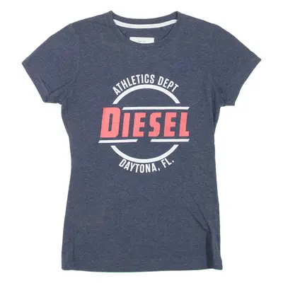 DIESEL Womens T-Shirt Blue Crew Neck S