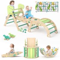 Pikler Triangle Set with Cushion 9 in 1 Climbing Toys for Toddlers 1-3 - Dinosaur Design, Shape Sorting, Montessori Maze, and...