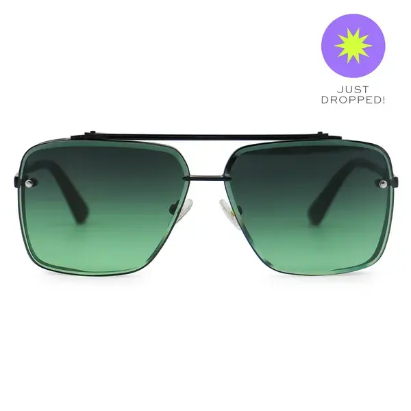 Bella - Dark Green Oversized Squared Aviators | Color: Black - Green | Size: OS