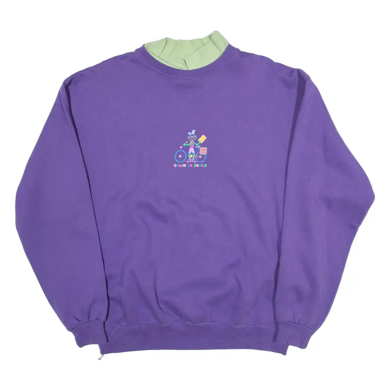 GRAIN DE SABLE Womens Sweatshirt Purple Collared 90s XL