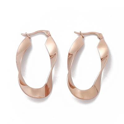 201 Stainless Steel Twist Oval Hoop Earrings with 304 Stainless Steel Pins for Women