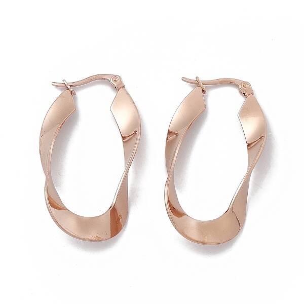 201 Stainless Steel Twist Oval Hoop Earrings with 304 Stainless Steel Pins for Women