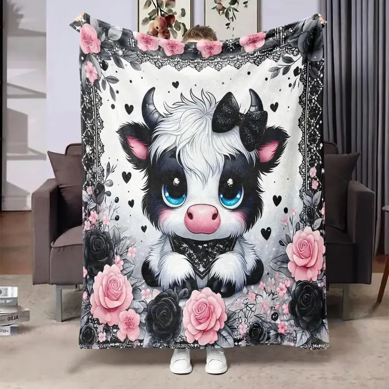 Cow Print Throw Blanket, 1 Count Lovely Soft Warm Nap Blanket, Air-conditioned Room Blanket, Warm Throw Blanket for Home Offi...