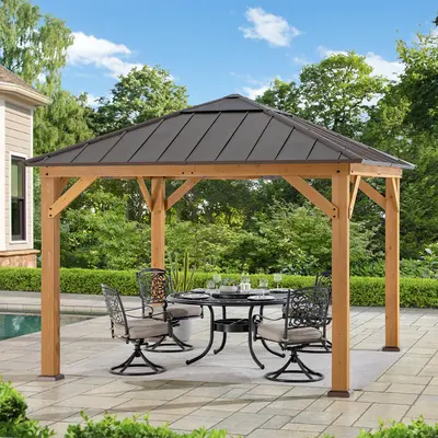 SUNJOY 11x11 Hip Roof Wooden Gazebo with Polycarbonate Skylight