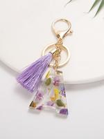 1pc Alphabet Initial Letter Key Chain Accessories, Cute Flowers Resin Charm with Key Ring, Bag Backpack Key Chain Pendant, Pe...