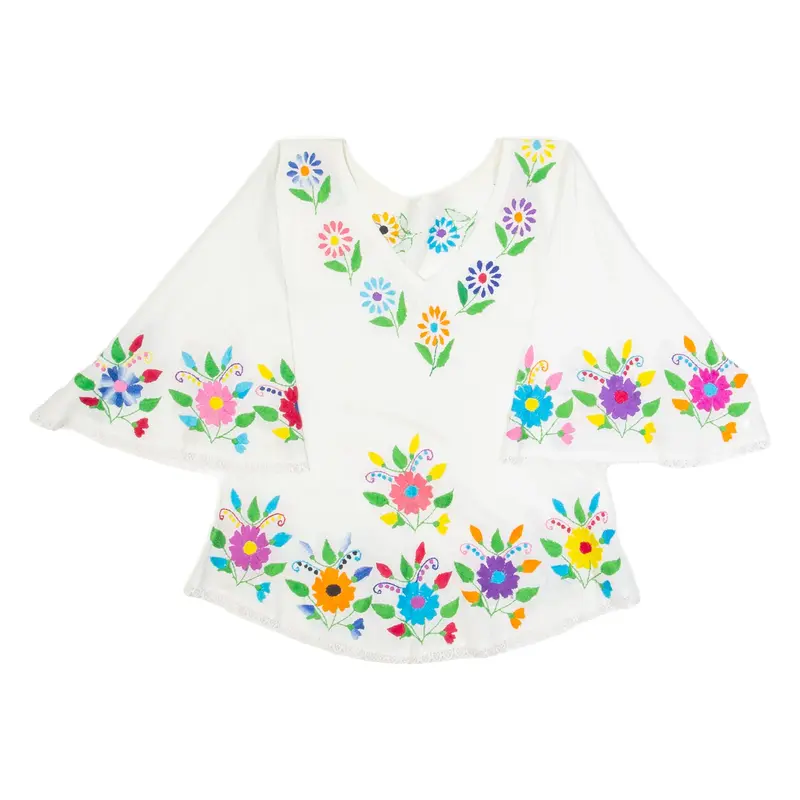 Womens Blouse White V-Neck 3/4 Sleeve Floral M