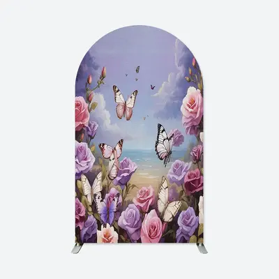 Aperturee Purple Floral Butterfly Happy Birthday Arch Backdrop | Wedding Arch Backdrop | Circle Arch Backdrop Diy | Diy Arch ...