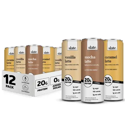 Slate Milk - High Protein Iced Coffee - Energy Variety Pack - Caramel Latte, Mocha Latte, Vanilla Latte - 175mg Caffeine, Lac...