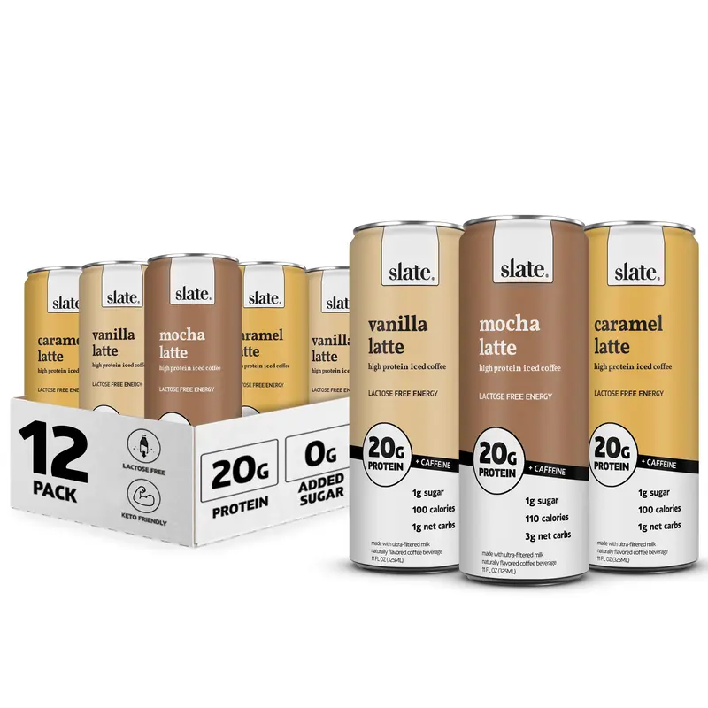 Slate Milk - High Protein Iced Coffee - Energy Variety Pack - Caramel Latte, Mocha Latte, Vanilla Latte - 175mg Caffeine, Lac...