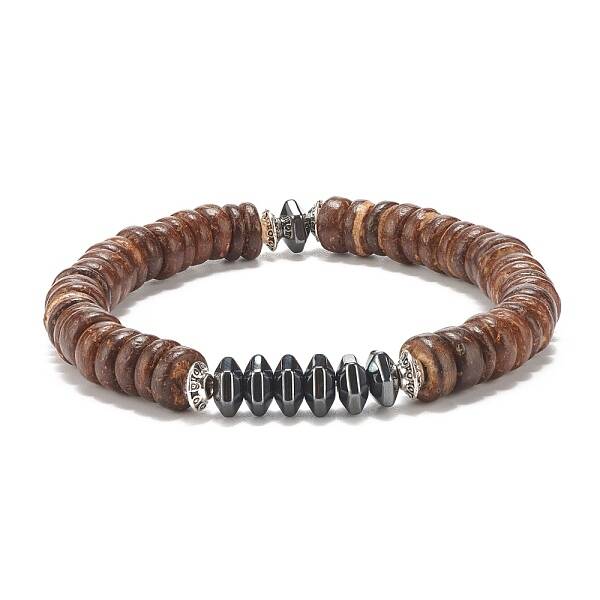 Coconut & Synthetic Hematite Stretch Bracelet