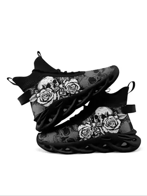 Men's Floral Skull Print Lace Up Front Fashion Boots, Colorblock High Top Boots for Men, Comfort Lightweight Sports Running S...
