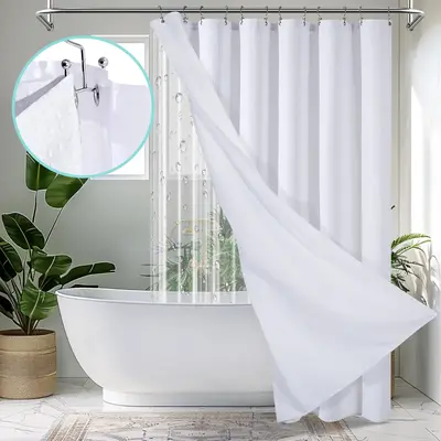VIPfree Luxury 3 in 1 Waffle Shower Curtain and Liner Set with Double Sided Hooks - 258GSM Weighted Shower Cloth Set for Bath...