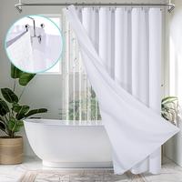 VIPfree Luxury 3 in 1 Waffle Shower Curtain and Liner Set with Double Sided Hooks - 258GSM Weighted Shower Cloth Set for Bath...