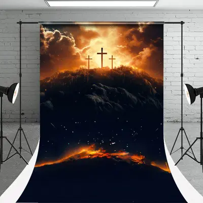 Dark Clouds Sky Mountains Cross Easter Backdrop - Aperturee