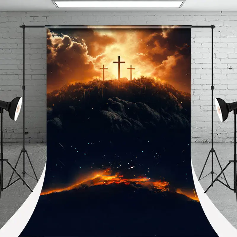 Dark Clouds Sky Mountains Cross Easter Backdrop - Aperturee