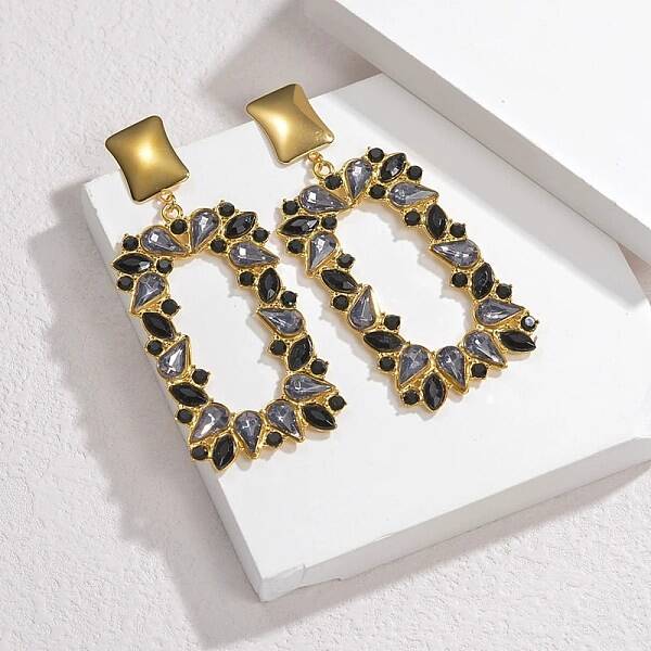 304 Stainless Steel Glass Dangle Stud Earrings