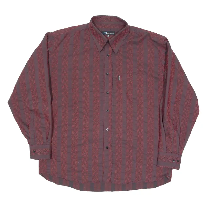 D.JAVIER Mens Shirt Red 90s Striped Long Sleeve XL