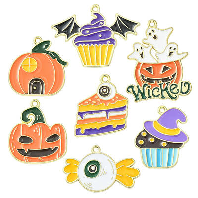 35Pcs 7 Styles Halloween Alloy Enamel Pendant