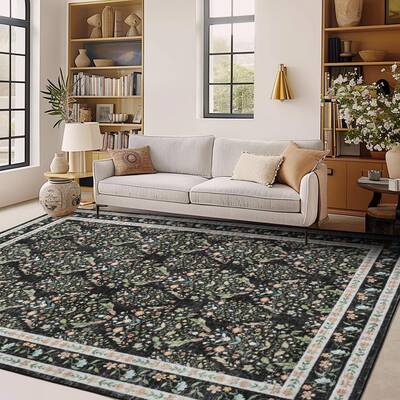 Garvee Washable Area Rug Soft Low Pile Distressed Vintage Indoor Carpet for Living Room Bedroom Dining Room Home Decor