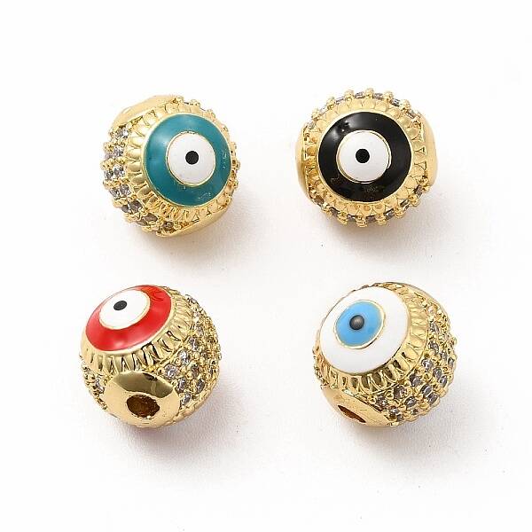 Brass Micro Pave Cubic Zirconia Beads