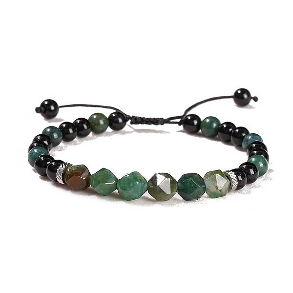 Natural Black Onyx Braided Bead Bracelets