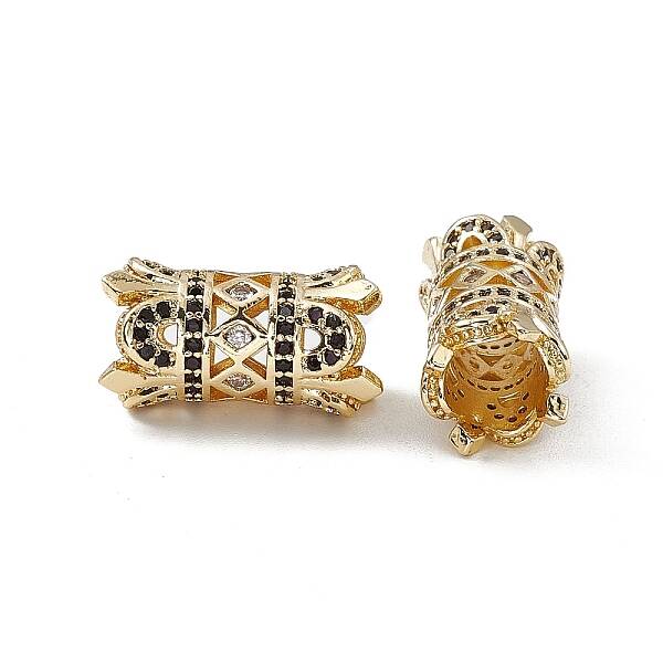 Brass Micro Pave Black Cubic Zirconia Beads