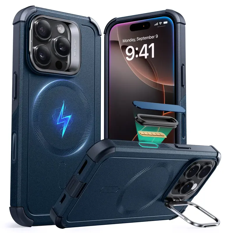 ESR for iPhone 17/16 Case with Stash Stand, Camera Control, 23FT Military-Grade Shock-Absorbing Drop Protection, Compatible w...