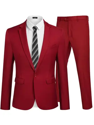 2 Piece Tuxedo Suit Set Blazer Jacket for Business (US Only), Red / S
