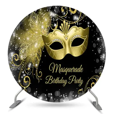 Aperturee Gold Mask Masquerade Birthday Party Round Backdrop | Circle Backdrops For Birthday | Round Backdrop Cover Diy | Cir...