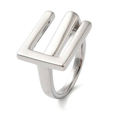 Brass Letter E Geometric Open Cuff Rings for Women