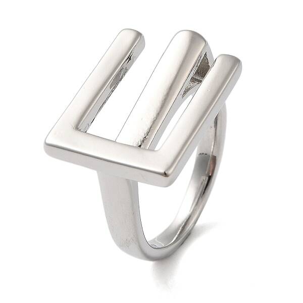Brass Letter E Geometric Open Cuff Rings for Women