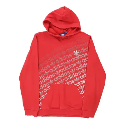 Age 15-16 Adidas Spellout Hoodie - XL Red Cotton Blend