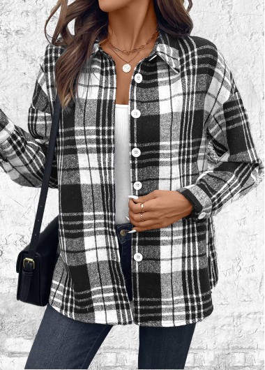 Modlily Black Button Plaid Long Sleeve Shirt - M