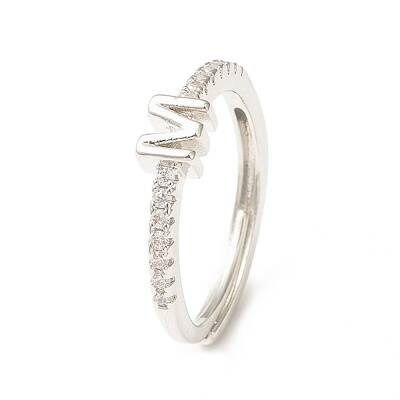 Clear Cubic Zirconia Initial Letter Adjustable Ring