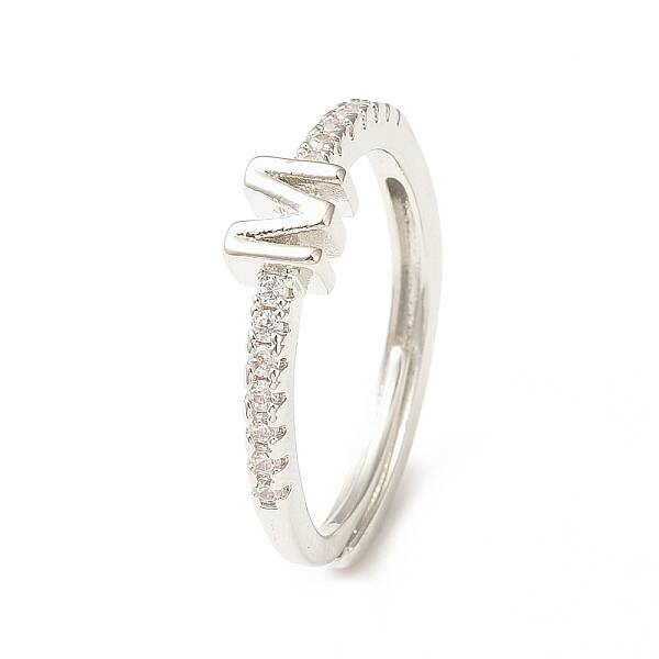 Clear Cubic Zirconia Initial Letter Adjustable Ring