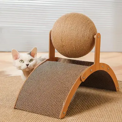 Arch Bridge & Ball Design Cat Scratching Board, Durable Cat Scratching Ball with Wood Stand, Scratching Posts, Wear-resistant...