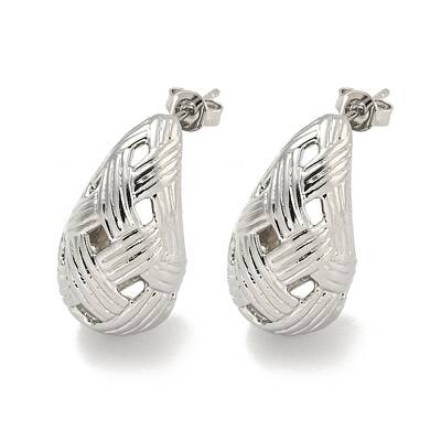 Teardrop Texture Hollow Brass Stud Earrings for Women