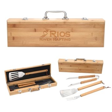 12 Customized BBQ Set In Bamboo Case - FDA Approved