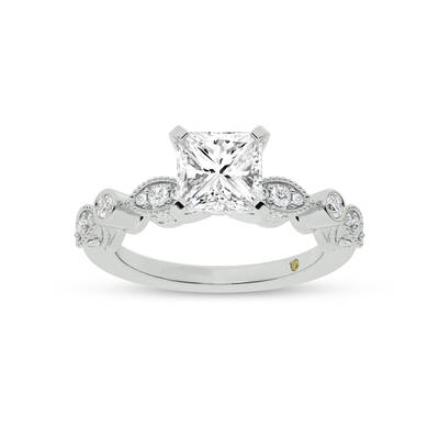 Arcan Vintage Inspired Bezel and Pavé Set Princess Cut Lab Diamond Engagement Ring | 18K White Gold 2 1/3 CT. TW.