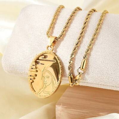 304 Stainless Steel Embossed Virgin Mary Pendant Rope Chain Necklaces