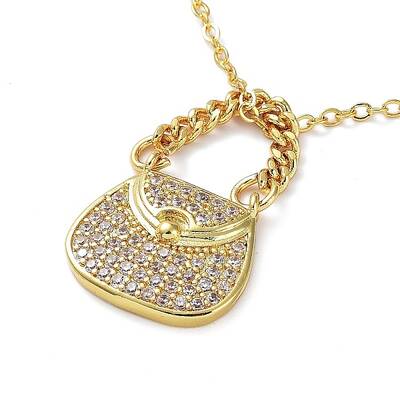 Golden Brass Rhinestone Pendant Necklace with Cable Chains