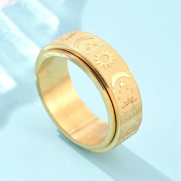 Star & Moon & Sun Stainless Steel Rotatable Finger Ring