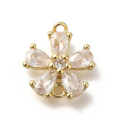 Brass Pave Glass Flower Connector Charms