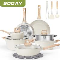 【Father's Day Gifts】SODAY 17 Pcs Pots and Pans Set Non Stick,  Granite Nonstick Cooking Set with Frying Pans, Saucepans, ...