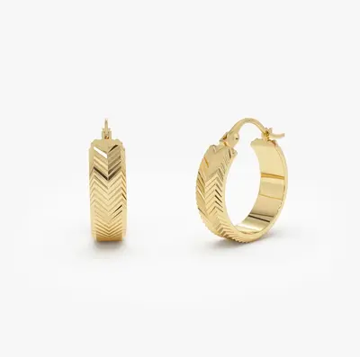 14k Diamond Cut Tetured Hoop Earrings