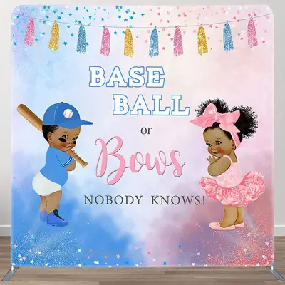 Aperturee Baseball Or Bows Fabric Backdrop Cover for Baby Shower - Aperturee